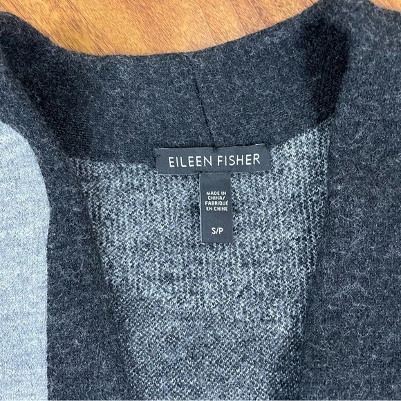 Eileen Fisher Color Block Merino Wool Long Cardigan Minimalist Neutral - Picture 4 of 10